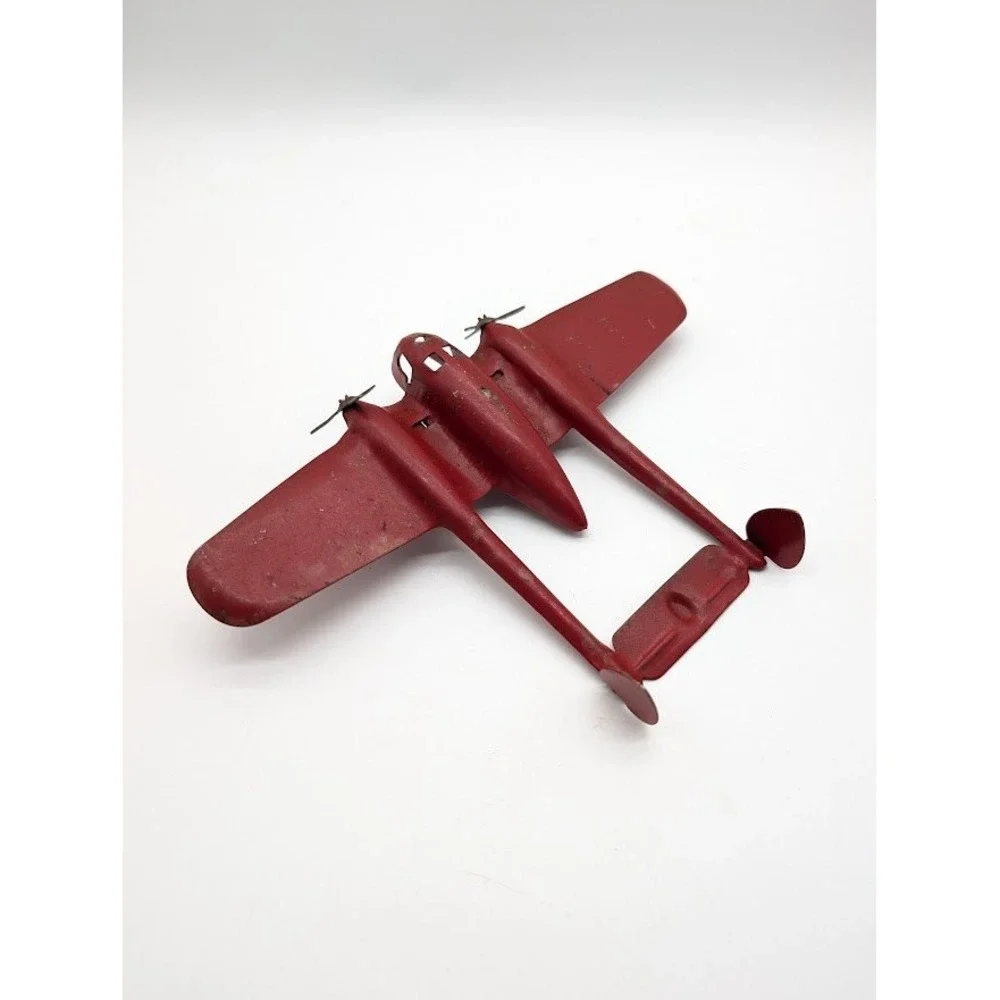 Vintage 30s Wyandotte Crusader P-38 Fighter Plane Pressed Steel Toy Military Red